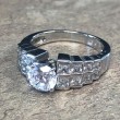 14K White Gold Modern Double Row Engagement Ring